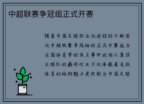 中超联赛争冠组正式开赛